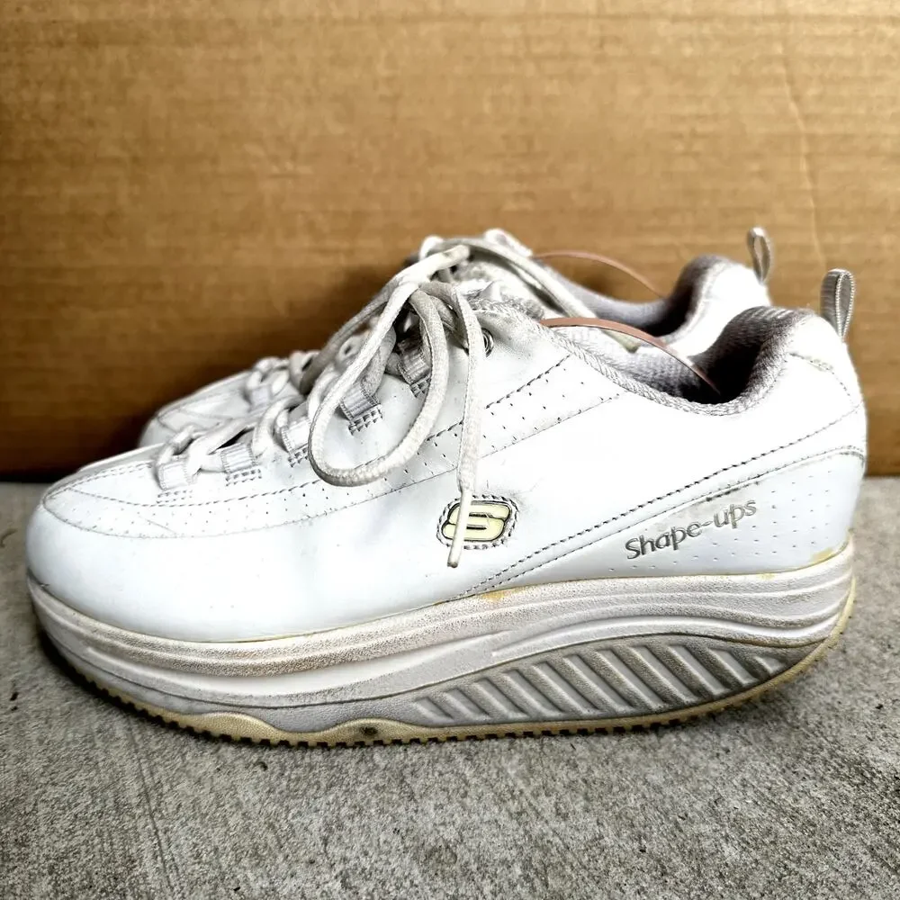 Skechers Toning Shoe Shape Ups Performance Sneakers Lace Up Leather White 8